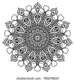 Black and white mandala vector isolated on white. Vector hand drawn circular decorative element.