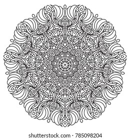 Black and white mandala vector isolated on white. Vector hand drawn circular decorative element.
