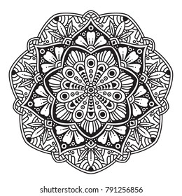 Black and white mandala vector isolated on white. Vector hand drawn circular decorative element.
