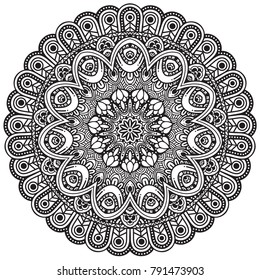 Black and white mandala vector isolated on white. Vector hand drawn circular decorative element.