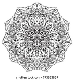 Black and white mandala vector isolated on white. Vector hand drawn circular decorative element.