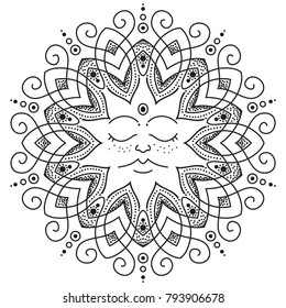 Black and white mandala vector isolated on white. Vector hand drawn circular decorative element.