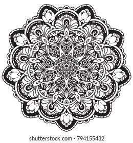 Black and white mandala vector isolated on white. Vector hand drawn circular decorative element.
