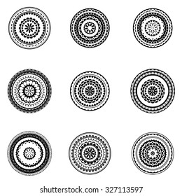 black and white mandala vector set