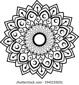 Black and white mandala vector shape 