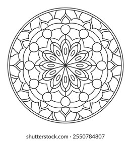 Vetor Mandala preto e branco - Página de coloração Mandala simples e fácil para colorir para adultos.