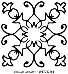 Black and white mandala, vintage indian ornament, boho, ethnic pattern, t-shirt print, coloring book for adults, yoga, meditation. Stock vector illustration isolated on white background. Tattoo