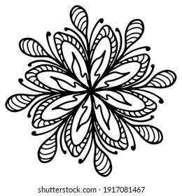 Black and white mandala, vintage indian ornament, boho, ethnic pattern, t-shirt print, coloring book for adults, yoga, meditation. Stock vector illustration isolated on white background. Tattoo