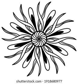 Black and white mandala, vintage indian ornament, boho, ethnic pattern, t-shirt print, coloring book for adults, yoga, meditation. Stock vector illustration isolated on white background. Tattoo