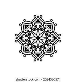 Black and white mandala, vintage indian ornament, boho, ethnic pattern, t-shirt print, coloring book for adults, yoga, meditation. Stock vector illustration isolated on white background. Tattoo