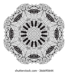 black and white mandala.abstract circular ethnic pattern. circular monochrome pattern. vector illustration