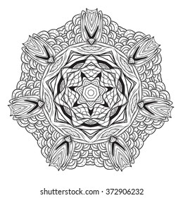 black and white mandala.abstract circular ethnic pattern. circular monochrome pattern. vector illustration