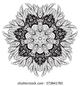 black and white mandala.abstract circular ethnic pattern. circular monochrome pattern. vector illustration