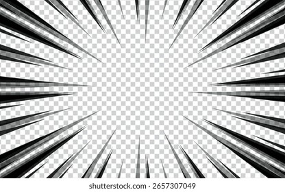 Fondo abstracto de la explosión del cómic del manga blanco y negro con efecto radial.