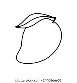 black and white mango tropical fruit icon, vector illustration in flat style isolated on white