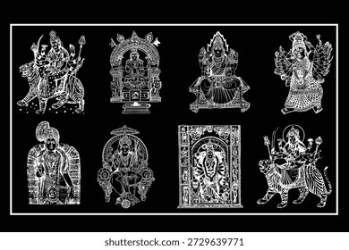 Blanco y negro Muchos Diseños de arte de diseño diferentes de Durga Devi