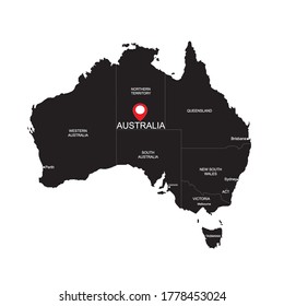 Black and white map of Australia with location icon