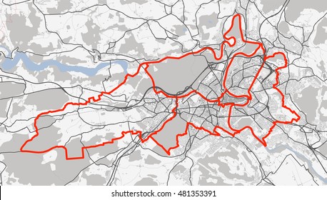 Mapa em preto e branco da cidade de Berna. Estradas