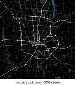 Black And White Map Of Columbus City. Ohio Roads