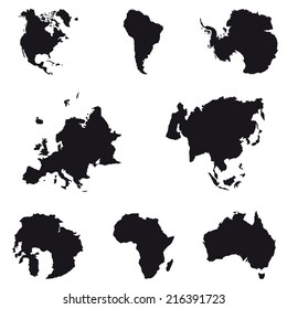 Black and white map of continent