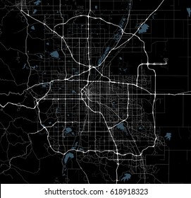 Black and white map of Denver city. Colorado Roads