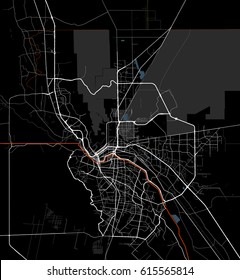 Black and white map of El Paso city. Texas Roads