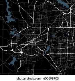 Black and white map of Fort Worth city. Texas Roads