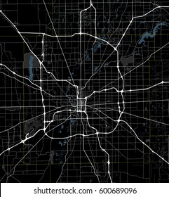 Black and white map of Indianapolis city. Indiana Roads