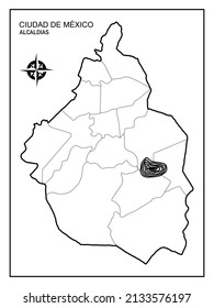 Mapa blanco y negro de la Ciudad de México con división política