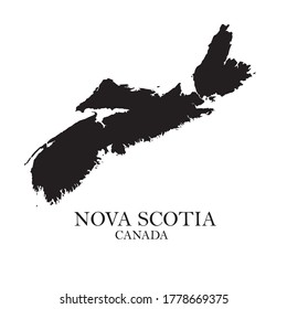 Black and white map of Nova Scotia in Canada