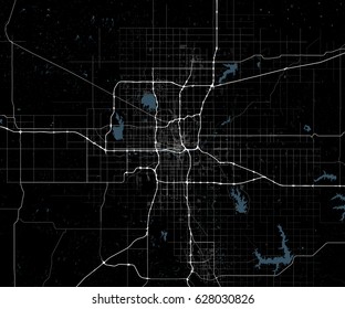Black and white map of Oklahoma City. Oklahoma Roads