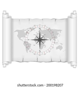 black and white map over parchment with compass rose vector