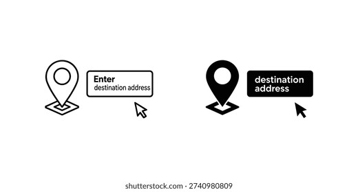 Black and white map pin with destination address text fields