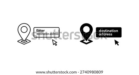 Black and white map pin with destination address text fields