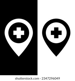 black and white map pin icon, pointer icon