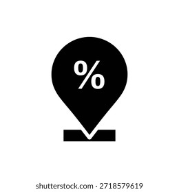 Black and white map pin icon with percentage symbol representing location discount