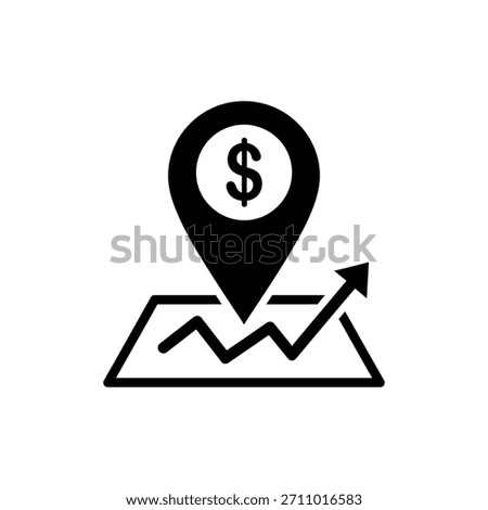 Black and white map pin location with dollar financial icon