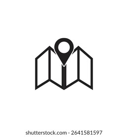A black and white map with a pin on it