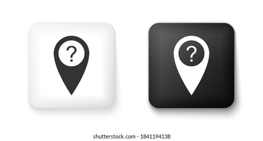 Black and white Map pointer with Question symbol icons isolated on white background. Marker location sign. For location maps. Index location on map. Square button. Vector.