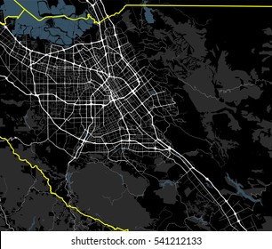 Black and white map of San Jose city. California Roads