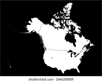 Black and White Map of USA and Canada