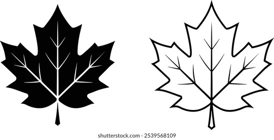 Black and White Maple Leaf Outline Design
