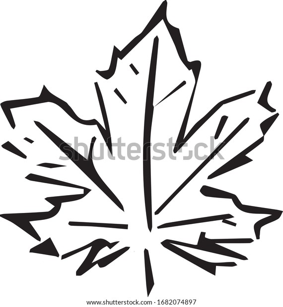 Black White Maple Leaf Pictogram Element Stock Vector (Royalty Free ...