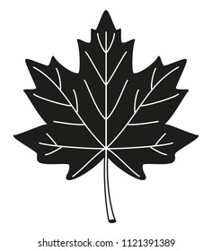 Black and white maple leaf silhouette. Canadian flag symbol. Harvest themed vector illustration for icon, logo, sticker, patch, label, badge, emblem, stamp, certificate, flayer or ad banner decoration