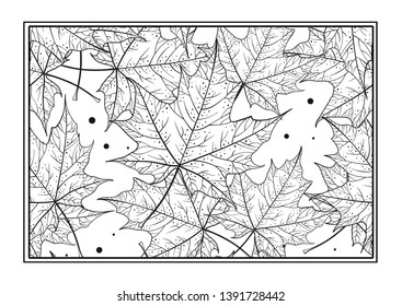Black and white maple leaves vector antistress coloring page
