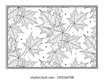Black and white maple leaves vector antistress coloring page