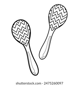 Black and white maracas musical instrument in cartoon style isolated. Vector illustration