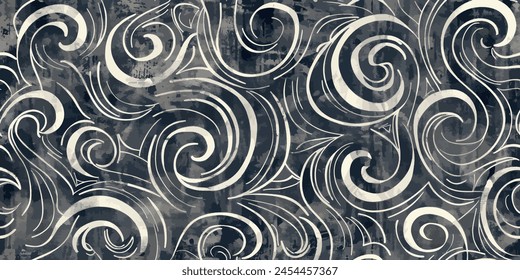 Black and white marble acrylic seamless pattern, wavy and swirled brush strokes water texture, watercolor marble background.