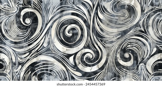 Black and white marble acrylic seamless pattern, wavy and swirled brush strokes water texture, watercolor marble background.