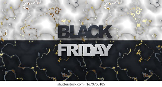 Black and white marble backgrounds with gold elements. Black friday sale banner on white and dark marble background